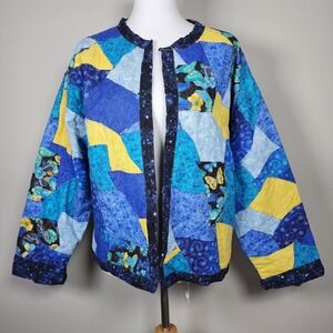 Patchwork Quilt Jacket Butterflies Couture Funky Art To Wear Handmade Unique M L